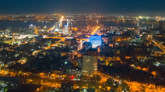 s eye view from drone on cityscape.