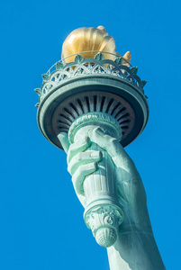 美国纽约市反对蓝天的自由女神像的细节