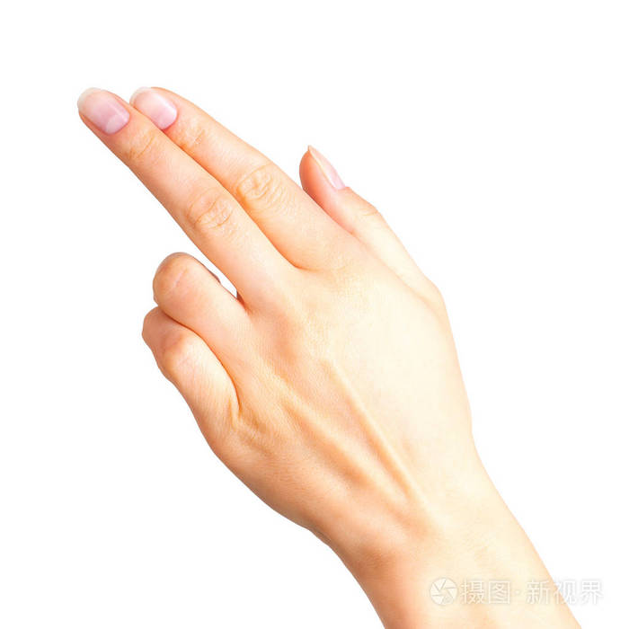 显示两个手指和手掌的女性手
