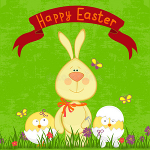 复活节快乐。可爱的复活节兔子
