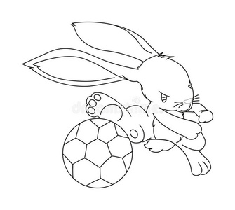 手绘兔子踢足球