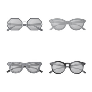独立的眼镜和太阳镜图标的对象。收集眼镜和附件矢量图标的股票