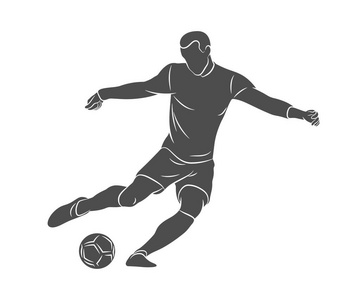 剪影足球运动员快速射击球在白色背景