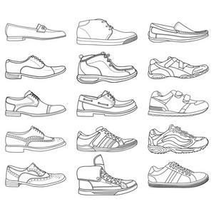 s outline shoes in vector. Doodle collection. Including Brogues