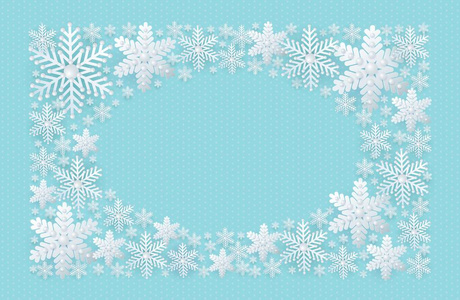 蓝色圣诞新年冬季框架装饰3D风格雪花与珠子和一个地方广告文本矢量插图