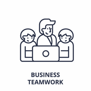 企业团队合作线图标概念。企业团队合作向量线性插图, 符号, 符号