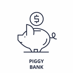 小猪银行线图标的概念。猪银行向量线性例证, 标志, 标志