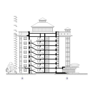 多层建筑剖面图，详细建筑技术图，矢量蓝图