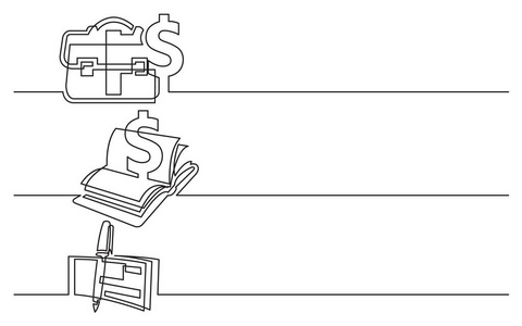 banner设计连续线绘制商业图标公文包保护投资组合升值