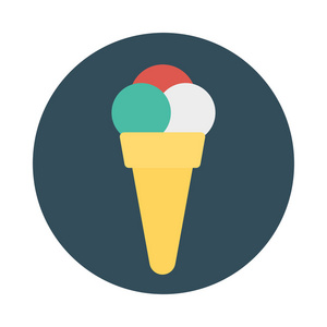 冰淇淋蛋筒平面图标矢量插图
