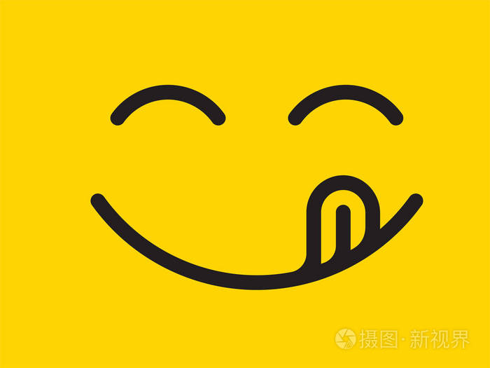 美味的微笑向量卡通线表情符号与舌头舔嘴.美味美味的