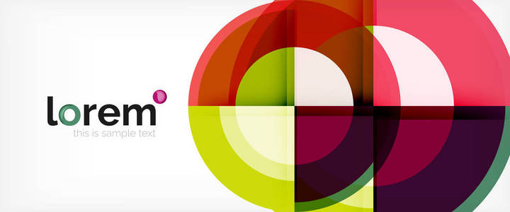 现代几何圆圈抽象背景, 彩色圆形形状与阴影效果