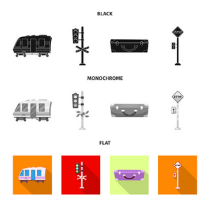 列车和车站图标的矢量设计。火车票股票矢量图集