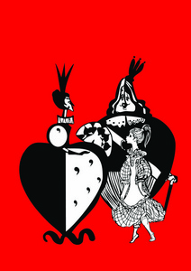 爱丽丝仙境素描与卡片皇后和国王