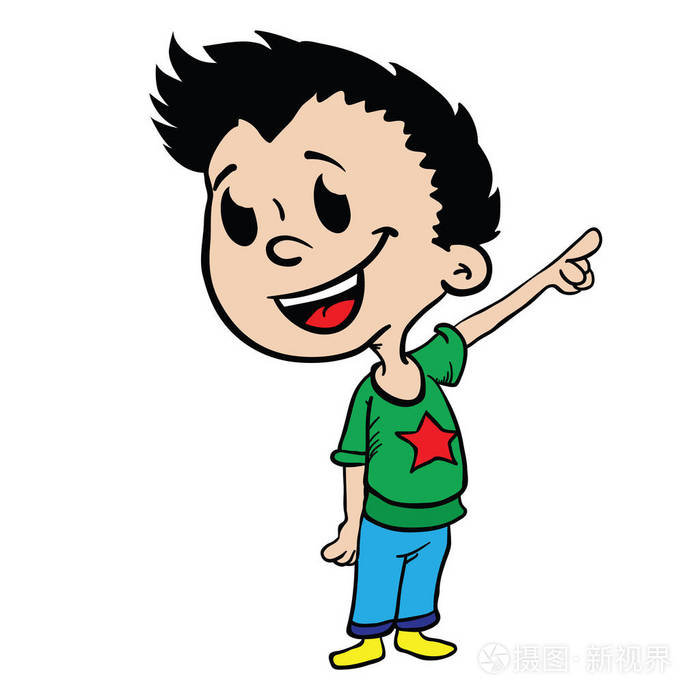 小男孩指指点点卡通插图隔离白色
