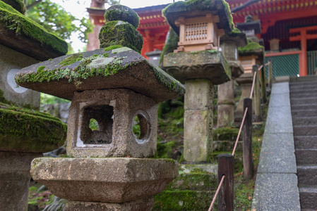 日本纳拉神社古石单片灯。