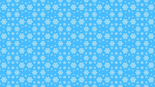 圣诞和新年假期的图案，蓝色背景的白色雪花