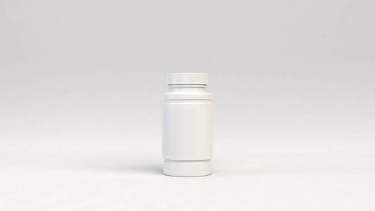 白色背景下药丸的真实空白白色塑料瓶。 医疗容器。 药瓶模型。 三维渲染图