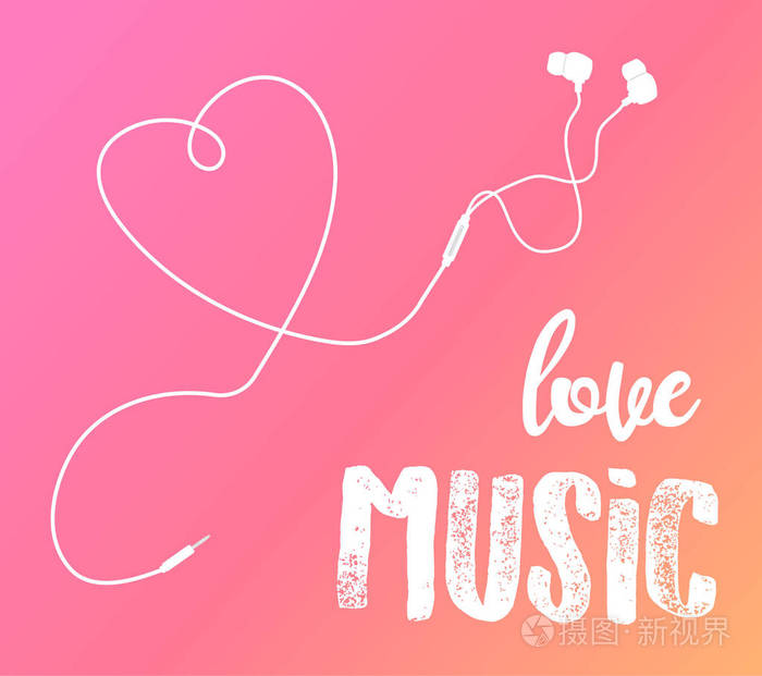 带爱情音乐短语背景的矢量耳机