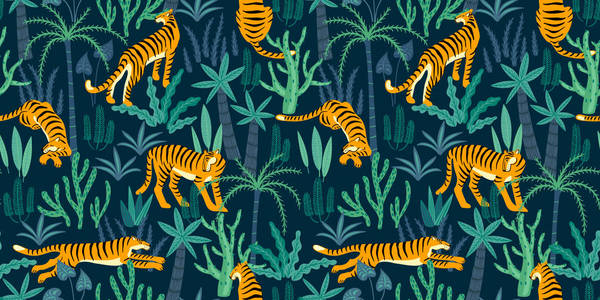 与丛林中的老虎无缝的异国情调的模式
