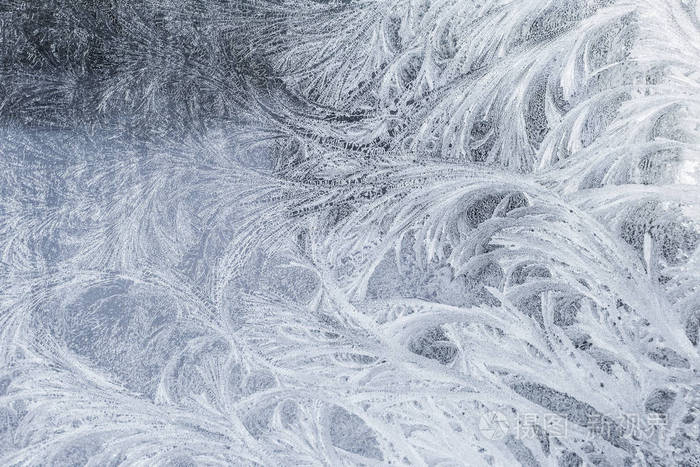 冷若冰霜的玻璃冰背景, 自然美丽的雪花.冰霜冰纹