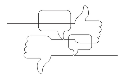 连续线概念草图绘制社交媒体，如不喜欢和意见符号