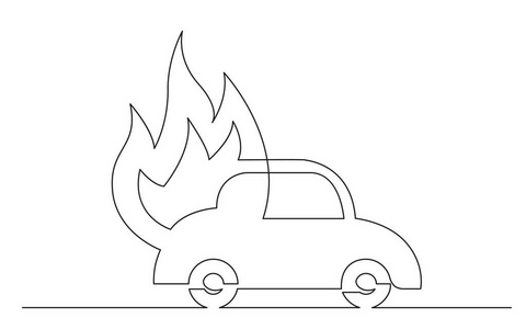 汽车火灾符号连续线概念草图绘制