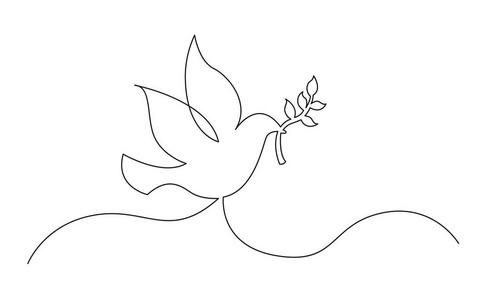 用橄榄枝和平符号绘制鸽子连续线概念草图