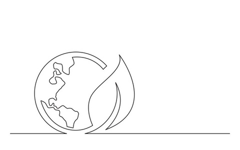 绿色能源行星地球符号连续线概念草图绘制