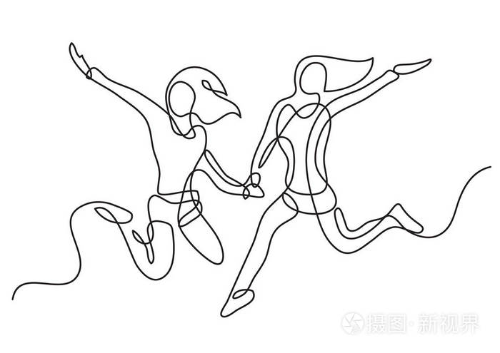 两个女孩跳跃的连续画线