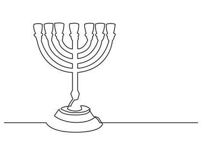 孤立矢量物体的一条线图七分支menorah