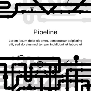 背景与管子和管道在白色背景和地方为您的文本。水管的扁平元素。天然气管道, 石油工业。平面式矢量图解