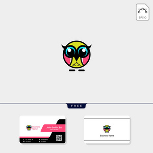 可爱的猫头鹰标志模板矢量插图免费名片设计模板