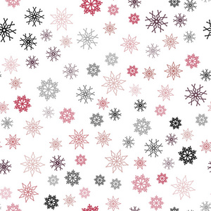浅粉红色矢量无缝布局与明亮的雪花。 模糊装饰设计在圣诞节风格与雪。 织物壁纸设计图案。