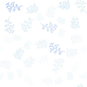 浅蓝色矢量无缝自然背景与分支。 白色背景上有梯度的叶子和树枝。 名片网站模板。