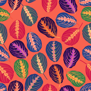 热带叶子的无缝图案。 矢量图。 大自然的异国情调。 织物纺织纸壁纸设计模板。