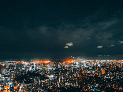 美丽的城市，有建筑和建筑，东京，城市景观，日本，晚上。