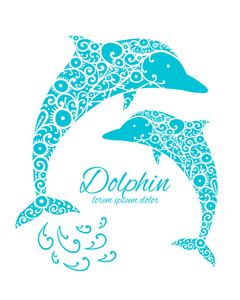 海豚华丽的标志, 素描为您的设计