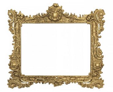 金色画框镜子或照片隔离白色背景