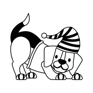 戴帽子的狗冬天快乐圣诞矢量插图