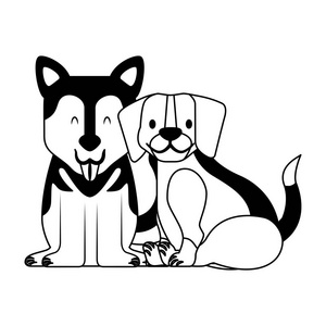 比格犬和西伯利亚犬宠物矢量插图