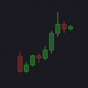 交易红色和绿色烛台隔离在黑暗透明的背景。外汇交易, 股票图表与牛市趋势。蜡烛图案