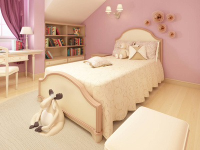 s room in a classical style for a girl. 3D rendering.