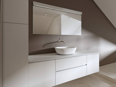 浴室虚荣在浴室的当代风格。 三维渲染。