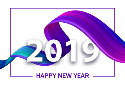 快乐新年2019年贺卡与紫色笔触精神