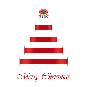 圣诞背景卡片圣诞树用红丝带制成圣诞快乐字母3D插图