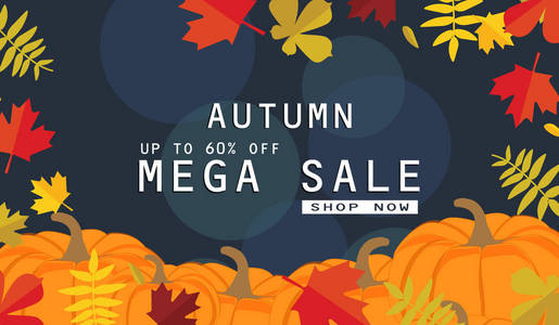 秋季销售背景布局装饰与树叶购物销售或宣传海报和框架传单或网页横幅。矢量插图模板。