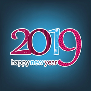 蓝色和紫色新年快乐卡, 封面或背景设计模板2019年