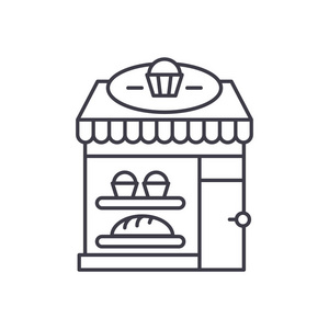 烘焙线图标概念。面包店向量线性例证, 标志, 标志