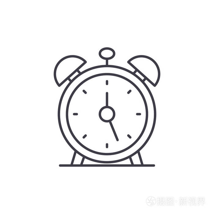 闹钟线图标的概念.闹钟向量线性例证, 标志, 标志